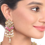 Gold Plated White Pink Kundan Necklace Set
