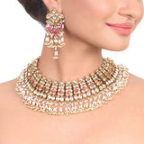 Gold Plated White Pink Kundan Necklace Set