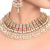 Gold Plated White Pink Kundan Necklace Set