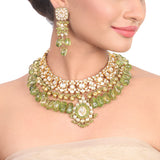 Gold Plated Vivaah Peridot Kundan Necklace Set