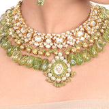Gold Plated Vivaah Peridot Kundan Necklace Set