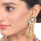 Gold Plated Navrattan Kundan Tassel Necklace Set