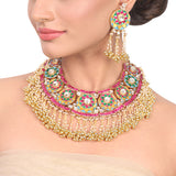 Gold Plated Navrattan Kundan Tassel Necklace Set