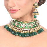 Gold Plated Vivaah Green Kundan Choker Set