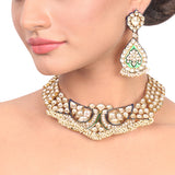 Gold Plated Vivaah Blue Green Kundan Necklace Set