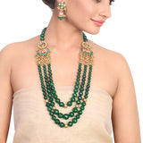 Gold Plated Vivaah Green  Onyx Kundan Kantha Set