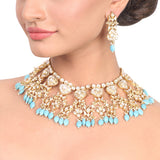 Gold Plated Vivaah Turquoise Kundan Necklace Set