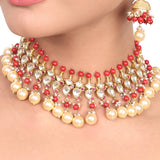 Gold Plated Vivaah Coral Pearl Kundan Necklace Set