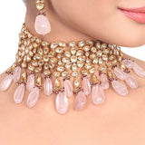 Gold Plated Vivaah Rose Quartz Kundan Choker Set
