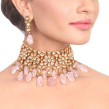Gold Plated Vivaah Rose Quartz Kundan Choker Set