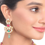 Gold Plated Vivaah Green Red Kundan Necklace Set