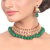 Gold Plated Vivaah Green Red Kundan Necklace Set