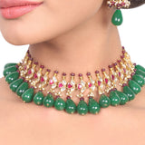 Gold Plated Vivaah Green Red Kundan Necklace Set