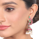 Gold Plated Red Kundan Gutapasalu Peacock Necklace Set