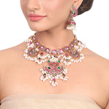 Gold Plated Red Kundan Gutapasalu Peacock Necklace Set