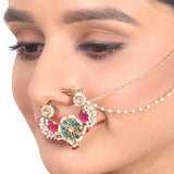 Gold Plated Vivaah Kundan Green Red Nath