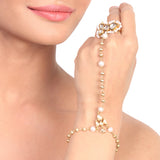 Gold Plated Vivaah Pearl Kundan Haathphool Pair