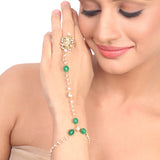 Gold Plated Vivaah Green Kundan Haathphool Pair