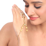 Gold Plated Vivaah Red Kundan Flower Haathphool Pair