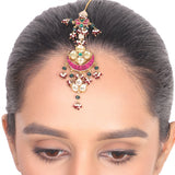 Gold Plated Vivaah Kundan Red Green Tikka