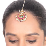 Gold Plated Vivaah Red Green Kundan Tikka