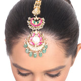 Gold Plated Vivaah Kundan Red Green Tikka