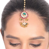 Gold Plated Vivaah Red Green Flower Kundan Tikka