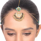 Gold Plated Vivaah Green Borla Chand Tikka Maathapati