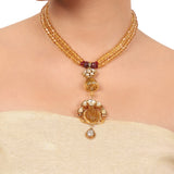 Gold Plated Taraash  Lemon Quartz Kundan Necklace Set