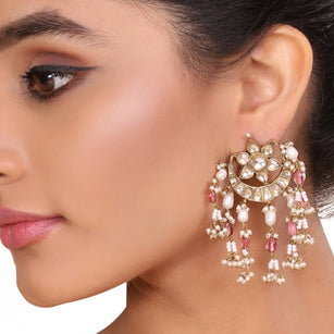 GOLD PLATED TEEJ PINK KUNDAN EARRINGS