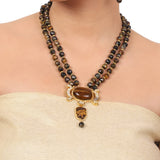 Gold Plated Taraash Tiger's Eye Kundan Necklace Set
