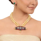 Gold Plated Taraash Lemon Zircon Necklace Set