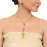 Gold Plated Taraash Blue Drop Necklace Set