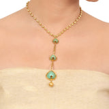 Gold Plated Taraash Blue Drop Necklace Set