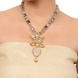 Gold Plated Taraash Rutile Quartz Kundan Necklace Set
