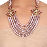 GOLD PLATED TEEJ RED KUNDAN NECKLACE
