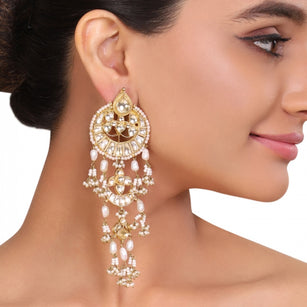 GOLD PLATED TEEJ WHITE KUNDAN EARRINGS