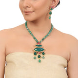 Gold Plated Taraash Green Onyx Kundan Necklace Set