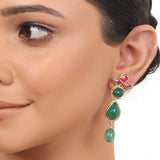 Gold Plated Taraash Green Onyx Kundan Necklace Set
