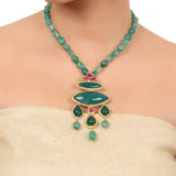Gold Plated Taraash Green Onyx Kundan Necklace Set