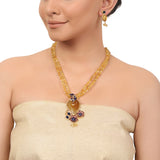 Gold Plated Taraash Peacock Blue Enamel Necklace Set