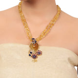 Gold Plated Taraash Peacock Blue Enamel Necklace Set