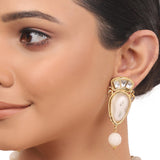 Gold Plated Taraash White Onyx Rose Necklace Set