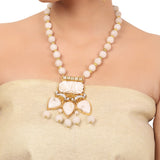 Gold Plated Taraash White Onyx Rose Necklace Set
