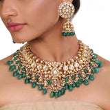 GOLD PLATED TEEJ GREEN KUNDAN NECKLACE SET