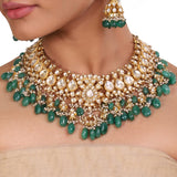 GOLD PLATED TEEJ GREEN KUNDAN NECKLACE SET