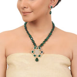 Gold Plated Taraash Green Onyx Zircon Necklace Set