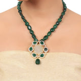 Gold Plated Taraash Green Onyx Zircon Necklace Set