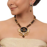 Gold Plated Taraash Tiger Eye's Kundan Necklace Set