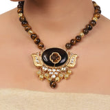 Gold Plated Taraash Tiger Eye's Kundan Necklace Set